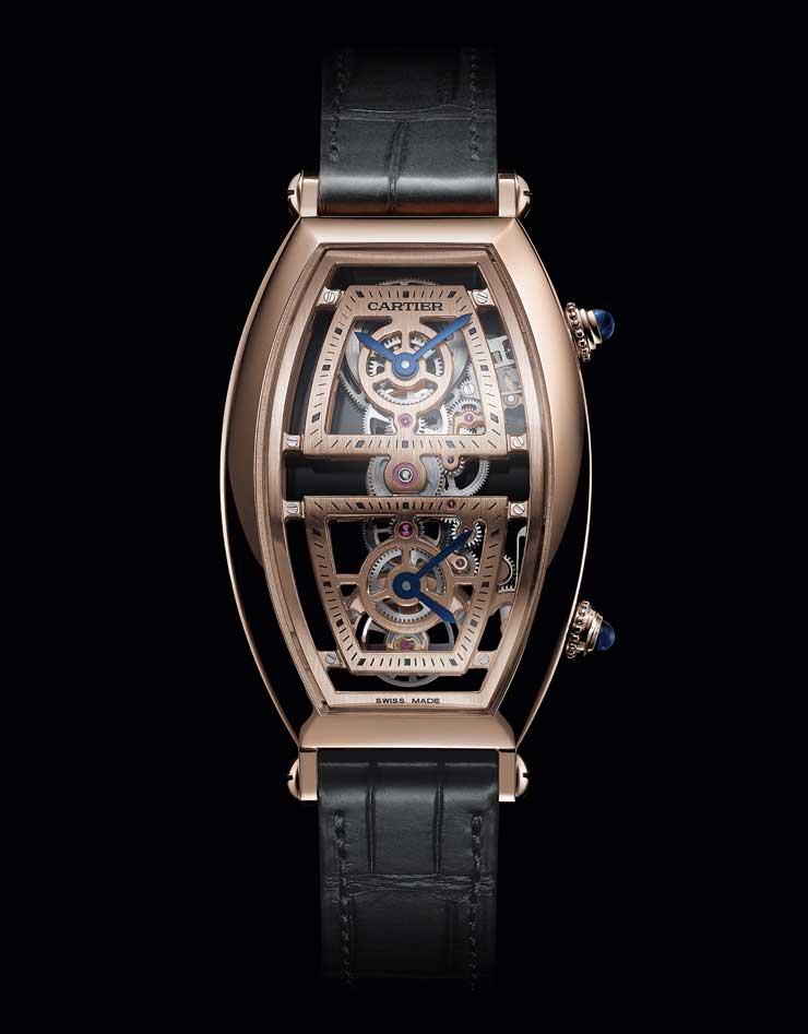 Cartier Privé Tonneau skelettiert mit zwei Zeitzonen