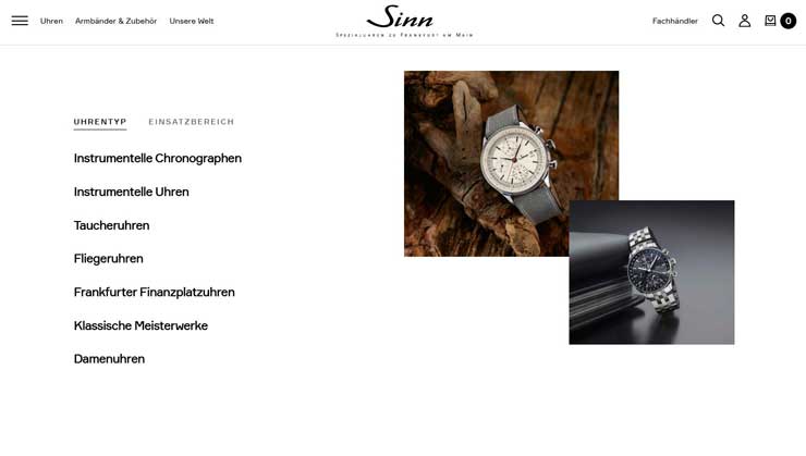 neue sinn webseite, neuer Sinn onlineshop