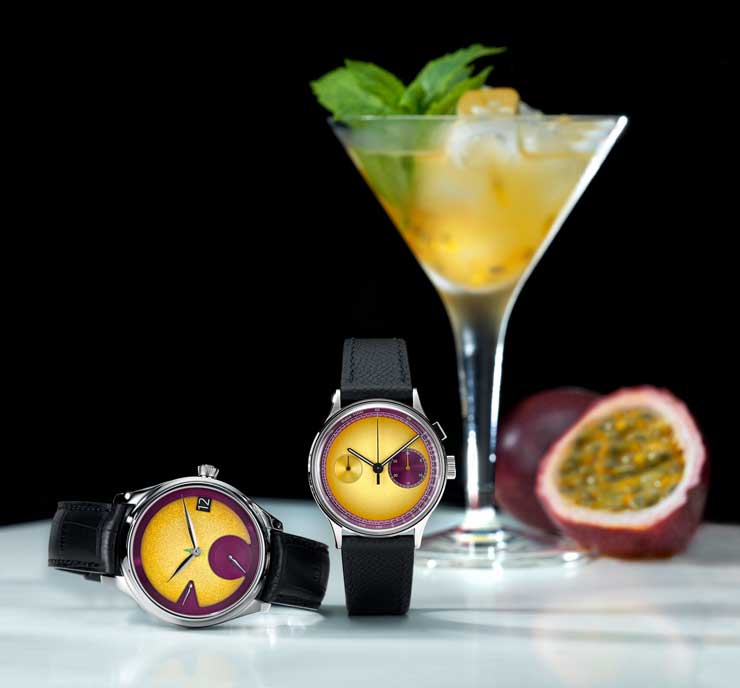 Endeavour Perpetual Calendar Passion Fruit von H. Moser & Cie. und die 03SERIES Passi0n Fruit von Studio Underd0g