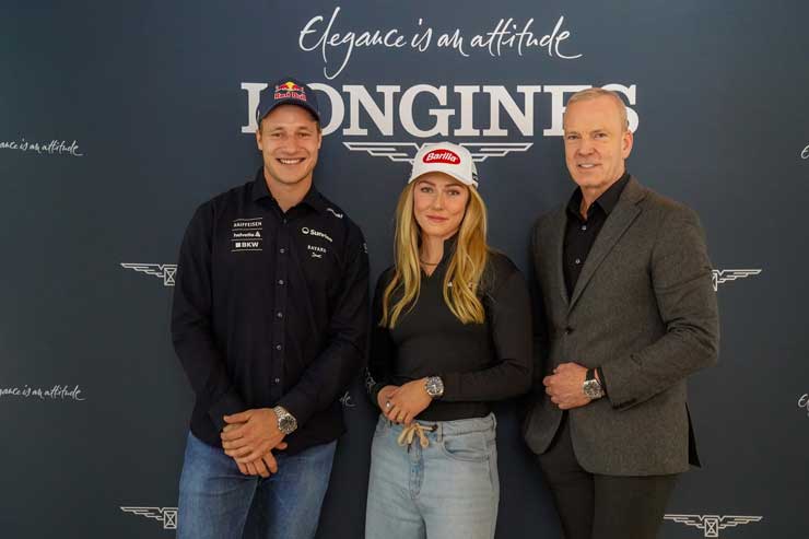 Marco Odermatt, Mikaela Shiffrin, Matthias Breschan (Longines)